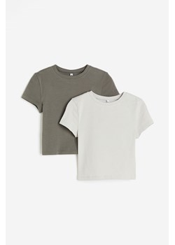 H & M - Krótki T-shirt 2-pak - Zielony ze sklepu H&M w kategorii Bluzki damskie - zdjęcie 169675464