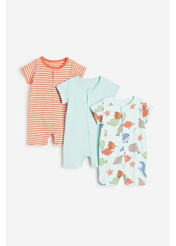 H & M - Bawełniana piżama jednoczęściowa 3-pak - Turkusowy ze sklepu H&M w kategorii Piżamy dziecięce - zdjęcie 169675563