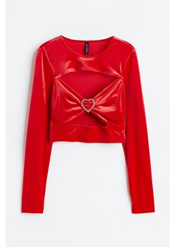 H & M - Welurowy top z wycięciem - Czerwony ze sklepu H&M w kategorii Bluzki damskie - zdjęcie 169675752