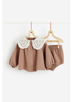 H & M - Komplet 2-częściowy z bluzką i majtkami - Beżowy ze sklepu H&M w kategorii Komplety niemowlęce - zdjęcie 169675803