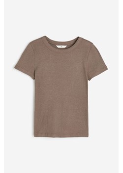 H & M - Prążkowany T-shirt z domieszką modalu - Brązowy ze sklepu H&M w kategorii Bluzki damskie - zdjęcie 169676051