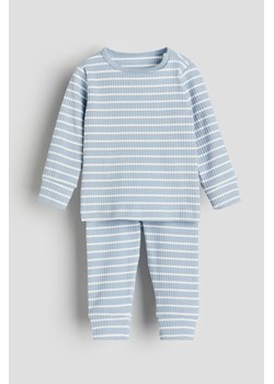 H & M - Bawełniany komplet w prążki - Niebieski ze sklepu H&M w kategorii Komplety niemowlęce - zdjęcie 169676053