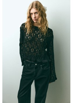 H & M - Ażurowy sweter z falbankami - Czarny ze sklepu H&M w kategorii Swetry damskie - zdjęcie 169676113