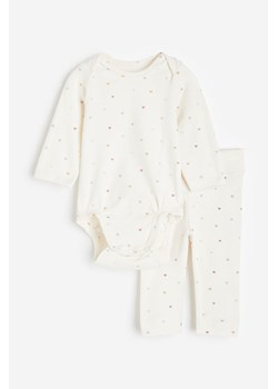 H & M - Komplet z bawełnianego dżerseju 2-częściowy - Biały ze sklepu H&M w kategorii Komplety niemowlęce - zdjęcie 169676611