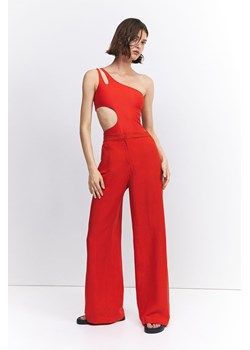 H & M - Szerokie spodnie z domieszką lnu - Czerwony ze sklepu H&M w kategorii Spodnie damskie - zdjęcie 169676671