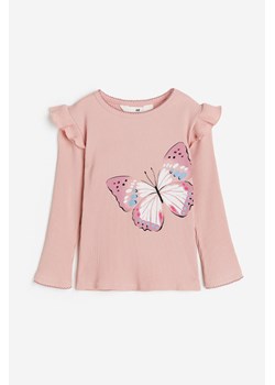 H & M - Prążkowany top z falbankami - Różowy ze sklepu H&M w kategorii Bluzki dziewczęce - zdjęcie 169676932