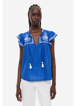 H & M - Wyszywana bluzka - Niebieski ze sklepu H&M w kategorii Bluzki damskie - zdjęcie 169677360