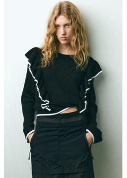 H & M - Sweter o strukturalnym splocie z falbanką - Czarny ze sklepu H&M w kategorii Swetry damskie - zdjęcie 169677384