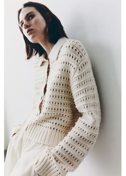 H & M - Ażurowy kardigan z kołnierzykiem - Beżowy ze sklepu H&M w kategorii Swetry damskie - zdjęcie 169677393