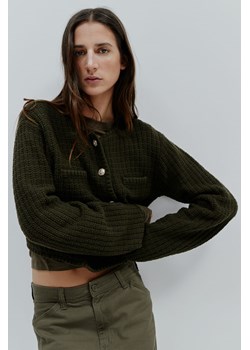 H & M - Krótki kardigan o strukturalnym splocie - Zielony ze sklepu H&M w kategorii Swetry damskie - zdjęcie 169678874