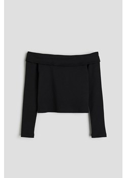 H & M - Prążkowany top z odkrytymi ramionami - Czarny ze sklepu H&M w kategorii Bluzki dziewczęce - zdjęcie 169678964