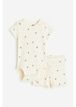 H & M - Bawełniany komplet w prążki 2-częściowy - Biały ze sklepu H&M w kategorii Komplety niemowlęce - zdjęcie 169679784