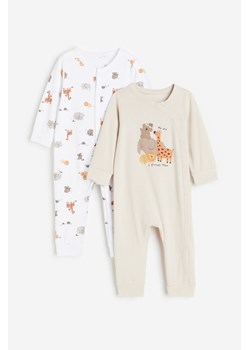 H & M - Bawełniana piżama we wzory 2-pak - Beżowy ze sklepu H&M w kategorii Pajacyki - zdjęcie 169679833