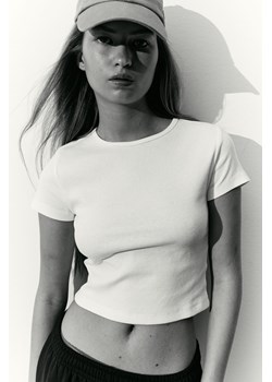 H & M - Krótki top w prążki - Biały ze sklepu H&M w kategorii Bluzki damskie - zdjęcie 169679920