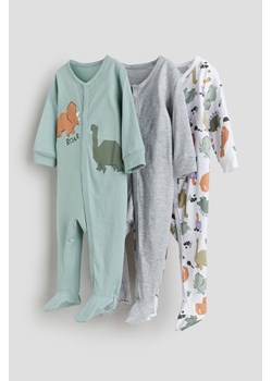 H & M - Bawełniana piżama jednoczęściowa 3-pak - Zielony ze sklepu H&M w kategorii Pajacyki - zdjęcie 169680363