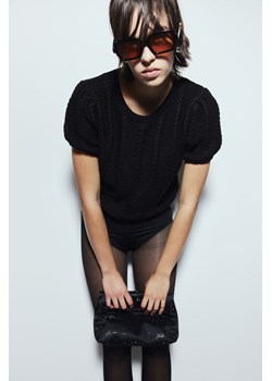 H & M - Dzianinowy top z bufiastym rękawem - Czarny ze sklepu H&M w kategorii Bluzki damskie - zdjęcie 169680474