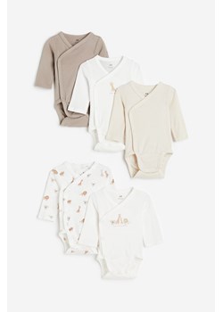 H & M - Kopertowe body 5-pak - Biały ze sklepu H&M w kategorii Body niemowlęce - zdjęcie 169680942