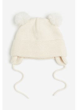 H & M - Ocieplana dzianinowa czapka z nausznikami - Beżowy ze sklepu H&M w kategorii Czapki dziecięce - zdjęcie 169681183