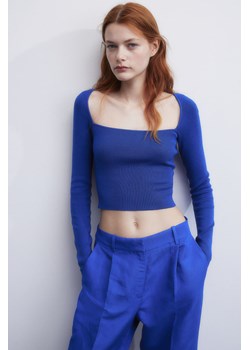 H & M - Krótki top z dekoltem karo - Niebieski ze sklepu H&M w kategorii Bluzki damskie - zdjęcie 169681344