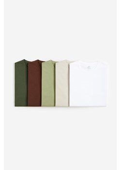 H & M - T-shirt Slim Fit 5-pak - Biały ze sklepu H&M w kategorii T-shirty męskie - zdjęcie 169681412