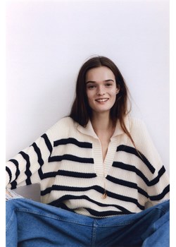H & M - Sweter polo z dzianiny w prążki - Beżowy ze sklepu H&M w kategorii Swetry damskie - zdjęcie 169681941