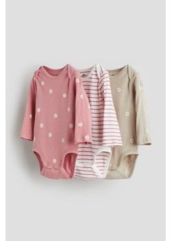 H & M - Body z długim rękawem 3-pak - Różowy ze sklepu H&M w kategorii Odzież dla niemowląt - zdjęcie 169682410