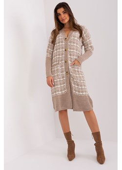 Ciemnobeżowy rozpinany kardigan w dzianinowe wzory ze sklepu 5.10.15 w kategorii Swetry damskie - zdjęcie 169684152