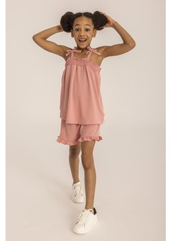 Różowy komplet letni dziewczęcy- bluzka na ramiączkach i szorty ze sklepu 5.10.15 w kategorii Komplety dziewczęce - zdjęcie 169684502