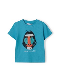 Niebieski t-shirt bawełniany niemowlęcy z nadrukiem ze sklepu 5.10.15 w kategorii Koszulki niemowlęce - zdjęcie 169684581