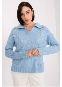 Sweter z warkoczami i kołnierzem jasny niebieski ze sklepu 5.10.15 w kategorii Swetry damskie - zdjęcie 169684860