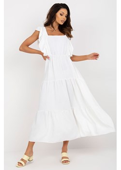 Ecru letnia sukienka z falbaną i gumką w pasie ze sklepu 5.10.15 w kategorii Sukienki - zdjęcie 169685501