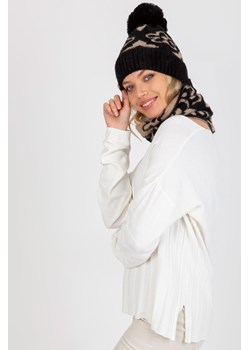 Czarno-beżowa damska czapka zimowa z pomponem ze sklepu 5.10.15 w kategorii Czapki zimowe damskie - zdjęcie 169685622