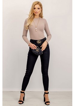 Ciemnobeżowa bluzka damska z długim rękawem RUE PARIS ze sklepu 5.10.15 w kategorii Bluzki damskie - zdjęcie 169685683