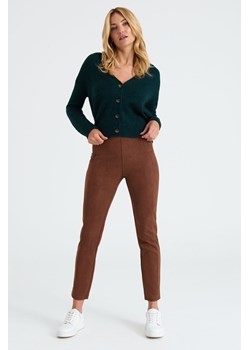 Brązowe spodnie damskie z dzianiny zamszowej ze sklepu 5.10.15 w kategorii Spodnie damskie - zdjęcie 169685840