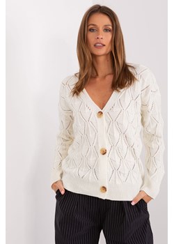 Ażurowy sweter rozpinany z dekoltem V ecru ze sklepu 5.10.15 w kategorii Swetry damskie - zdjęcie 169686004