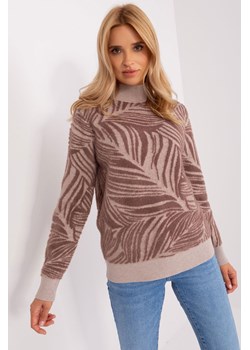 Brązowy damski sweter z golfem z motywem roślinnym ze sklepu 5.10.15 w kategorii Swetry damskie - zdjęcie 169686252