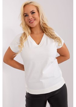 Ecru bawełniana bluzka plus size z dekoltem V ze sklepu 5.10.15 w kategorii Bluzki damskie - zdjęcie 169686343