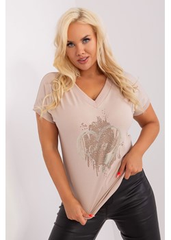 Beżowa damska bluzka plus size z dekoltem V ze sklepu 5.10.15 w kategorii Bluzki damskie - zdjęcie 169686552