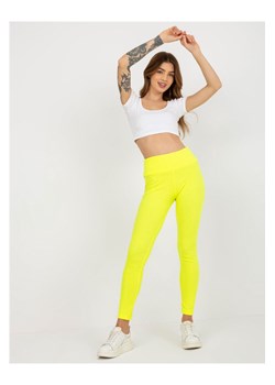 Fluo żółte bawełniane legginsy basic w prążek ze sklepu 5.10.15 w kategorii Spodnie damskie - zdjęcie 169686780