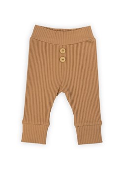 Beżowe spodnie niemowlęce z prążkowanej bawełny ze sklepu 5.10.15 w kategorii Spodnie i półśpiochy - zdjęcie 169687290