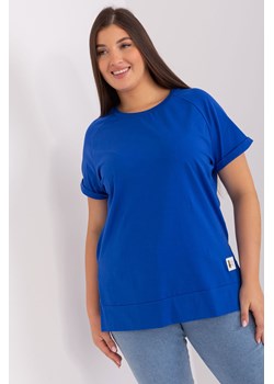Kobaltowa bluzka plus size basic z rozcięciami ze sklepu 5.10.15 w kategorii Bluzki damskie - zdjęcie 169687291