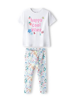Komplet niemowlęcy - biały t-shirt + legginsy w kwiaty ze sklepu 5.10.15 w kategorii Komplety niemowlęce - zdjęcie 169687293