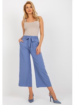 Ciemnoniebieskie materiałowe spodnie kuloty z wiązaniem ze sklepu 5.10.15 w kategorii Spodnie damskie - zdjęcie 169687341