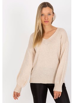 Beżowy cienki sweter klasyczny z szerokim rękawem OCH BELLA ze sklepu 5.10.15 w kategorii Swetry damskie - zdjęcie 169687503