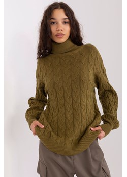 Khaki sweter golf damski ze ściągaczami ze sklepu 5.10.15 w kategorii Swetry damskie - zdjęcie 169687511