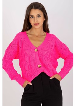 Fluo różowy ażurowy sweter rozpinany z guzikami RUE PARIS ze sklepu 5.10.15 w kategorii Swetry damskie - zdjęcie 169687594