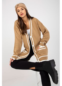 RUE PARIS Ciemnobeżowy sweter rozpinany z kieszeniami ze sklepu 5.10.15 w kategorii Swetry damskie - zdjęcie 169687672