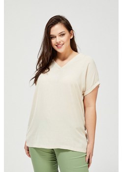 Bluzka damska koszulowa oversize dekolt w serek beżowa ze sklepu 5.10.15 w kategorii Bluzki damskie - zdjęcie 169687703