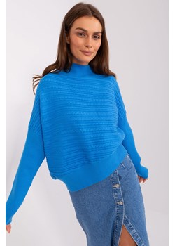 Niebieski damski sweter asymetryczny z golfem ze sklepu 5.10.15 w kategorii Swetry damskie - zdjęcie 169687734