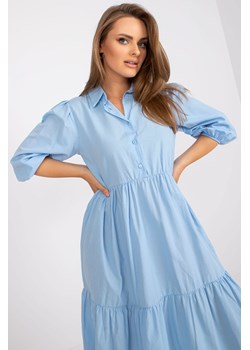 Sukienka z rękawem 3/4 z rozkloszowanym dołem - niebieska ze sklepu 5.10.15 w kategorii Sukienki - zdjęcie 169687933